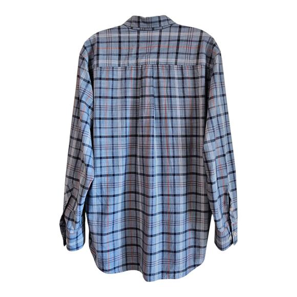 TOMMY BAHAMA Men's M Shirt Plaid Blue Orange Long Sleeve 100% Cotton Chest 46" - Picture 7 of 7